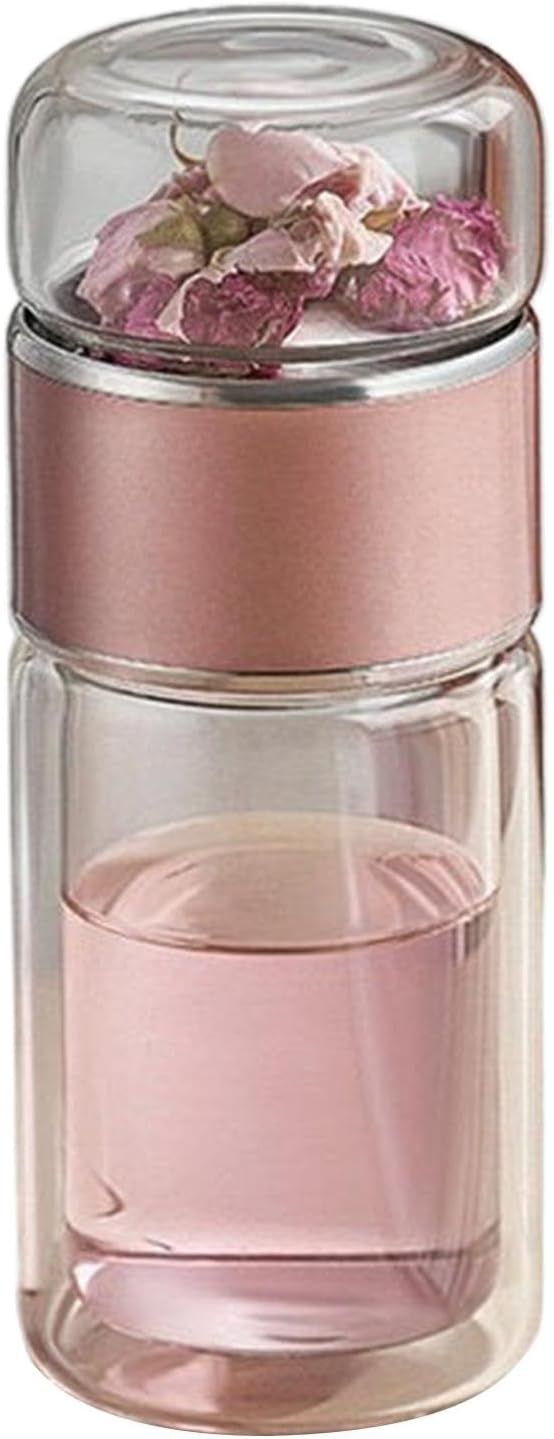 Infusifie Infuseur à thé en verre 280/350/420 ml Bouteille à thé isotherme double couche Séparation de l'eau et du thé Bouteille à thé Portable de voyage avec filtre en acier inoxydable