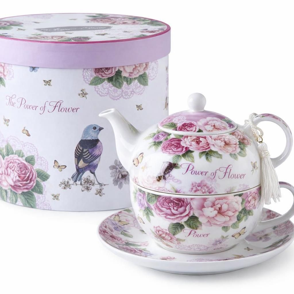 Théière pour Une Tasse de théière Vintage en Porcelaine Motif Floral Rose Lavande Boîte Cadeau (Papillon)