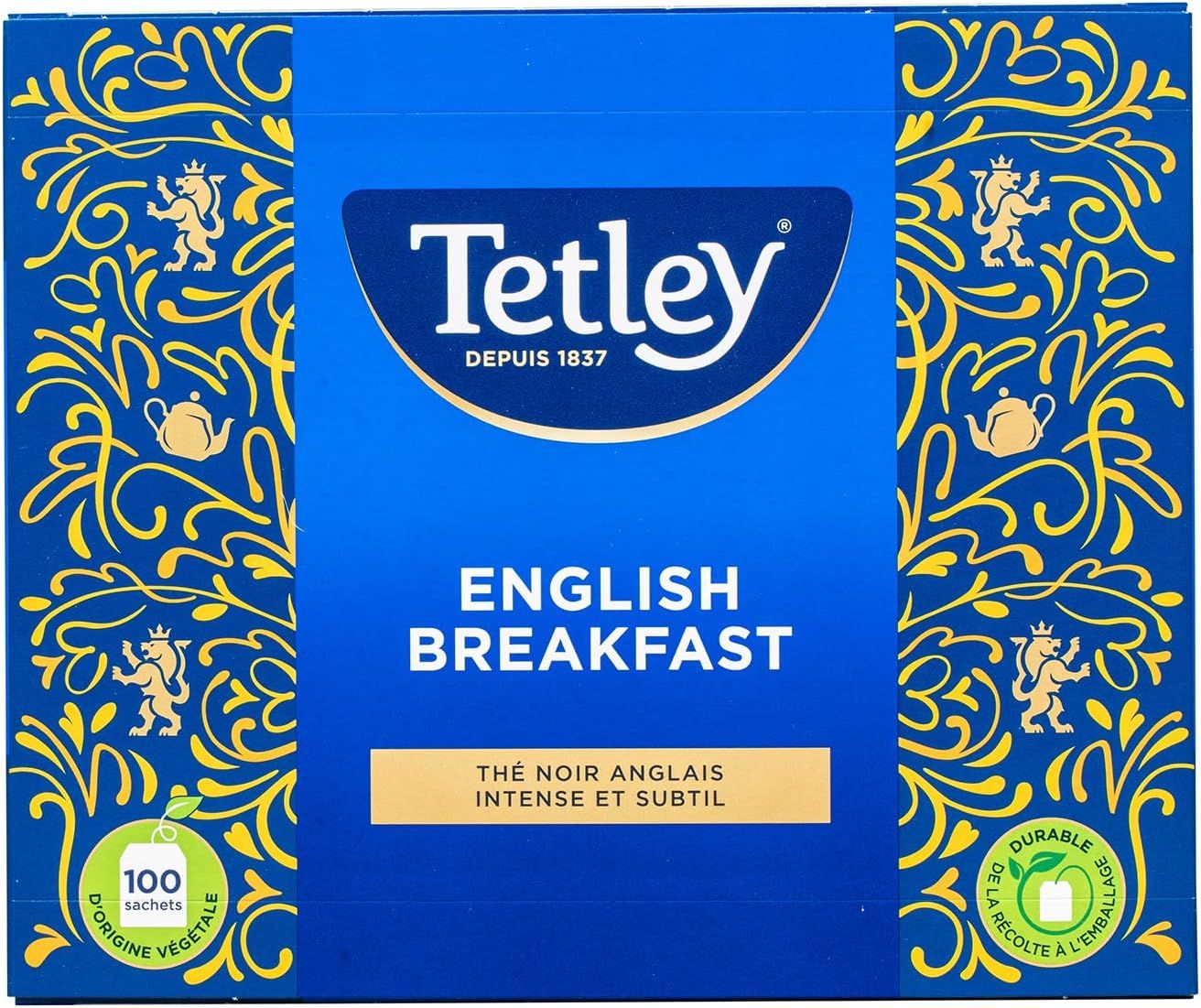 Thé noir english breakfast Tetley - boîte de 100 sachets