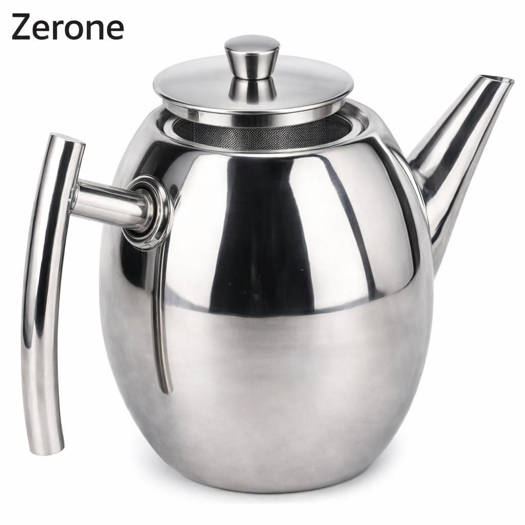 Zerone Bouilloire en Acier Inoxydable 1L, Théière avec Infuseur et Filtre pour Hôtel et Restaurant