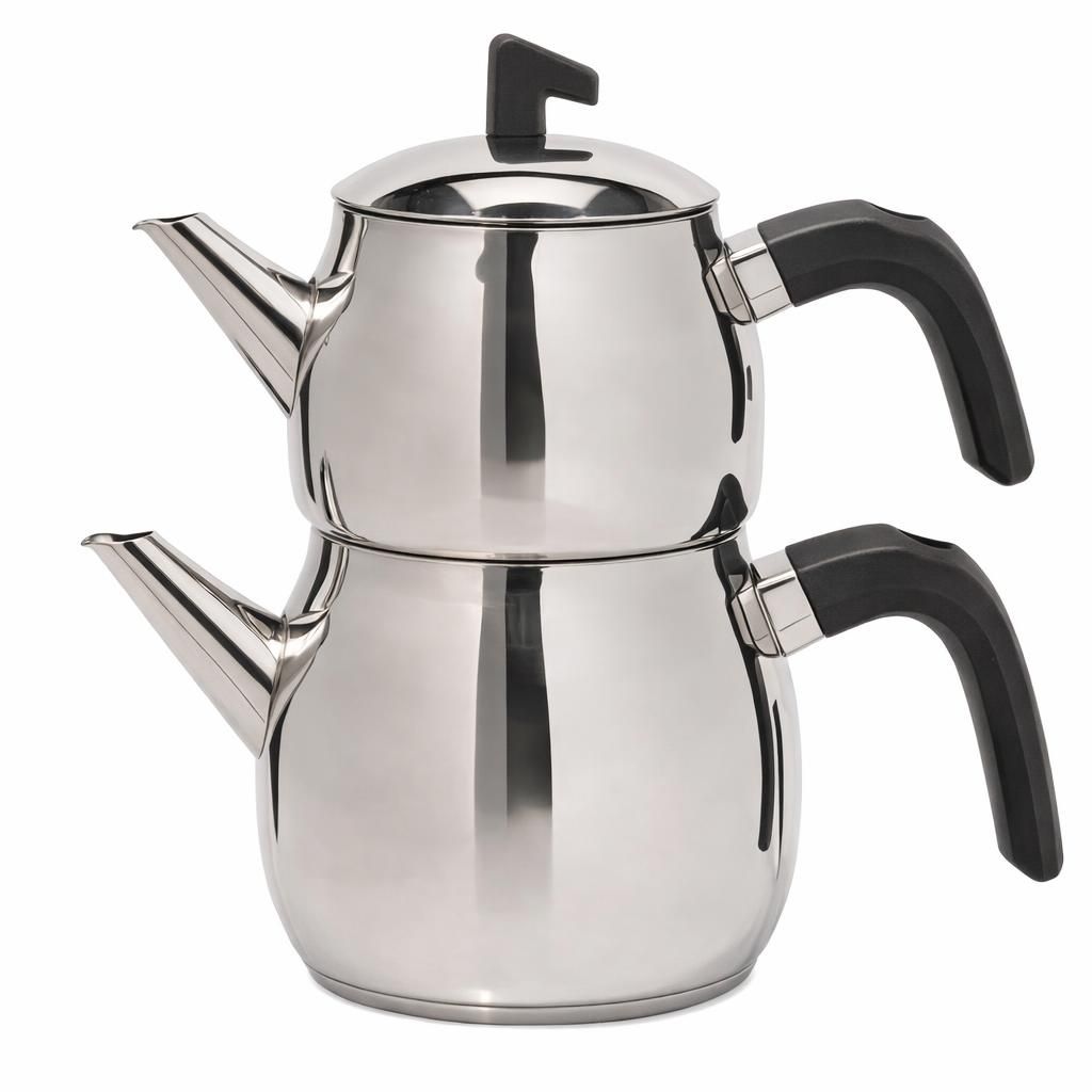 Karaca Belinay Ensemble théière noire moyenne en acier inoxydable, théière turque, bouilloire : 1 L, 1,6 L