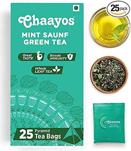 Thé vert à la menthe et fenouil Chaayos - 25 sachets pyramides