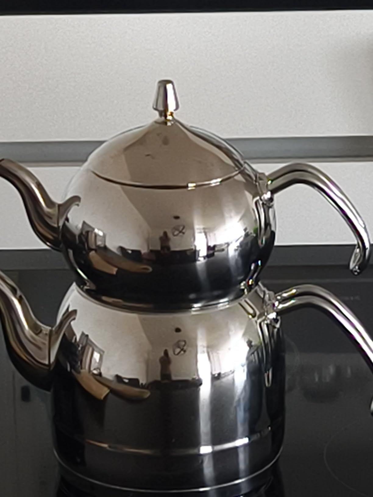 Korkmaz A221 Efendi Théière turque Caydanlik Teapot 18/10 Cr, Ni inoxydable à induction