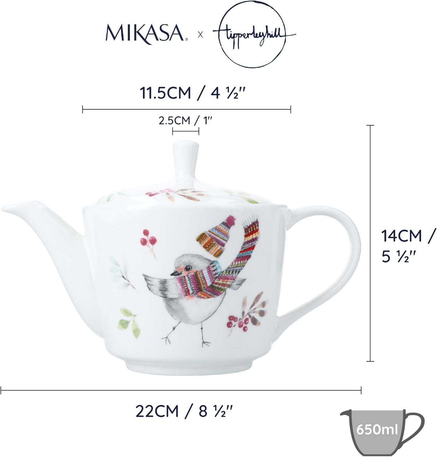Mikasa Tipperlyhill Robin Théière en porcelaine fine 650 ml Coffret cadeau