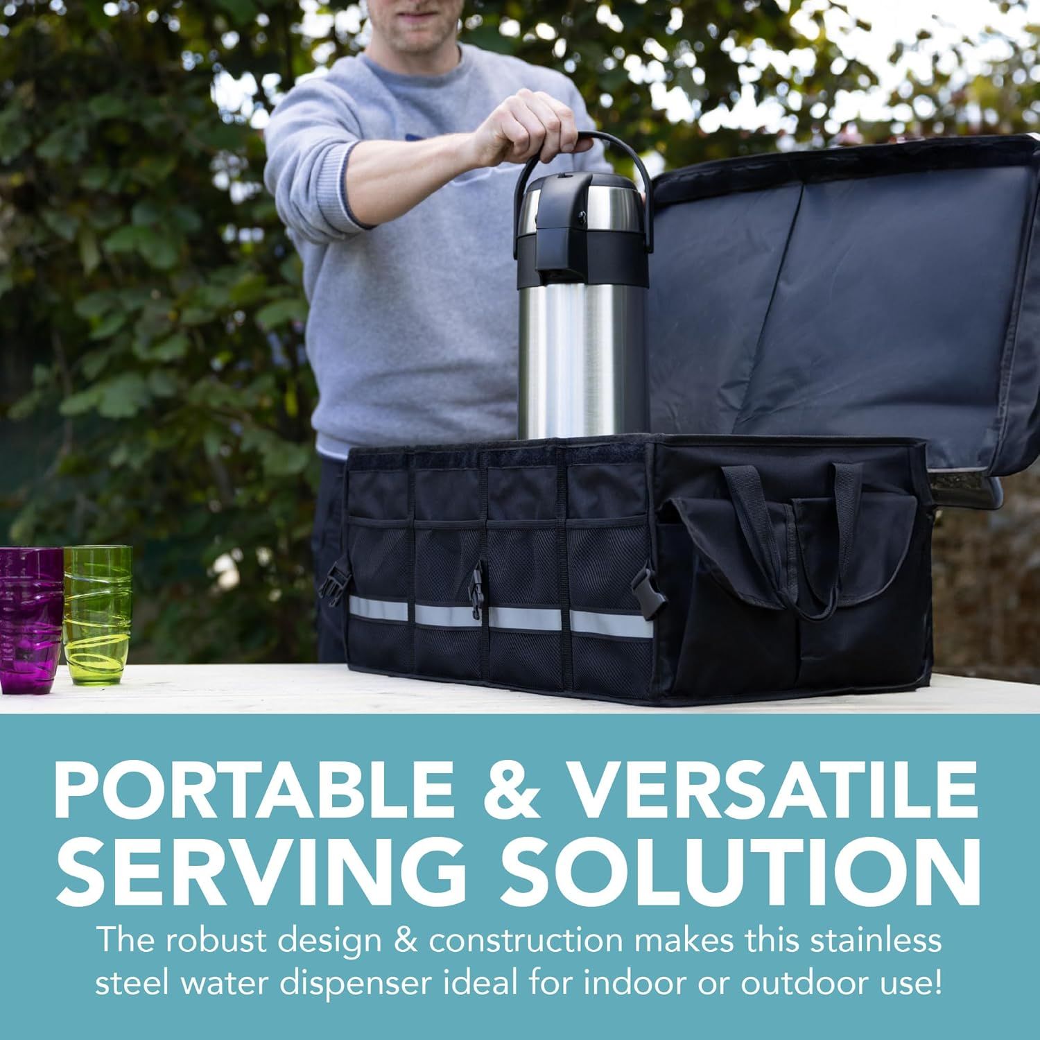 Carafe à café isotherme - Airpot en acier inoxydable de 3L avec action pompe, isolation à double paroi, carafe à café et thé étanche avec base rotative à 360°, poignée de transport, verrou de