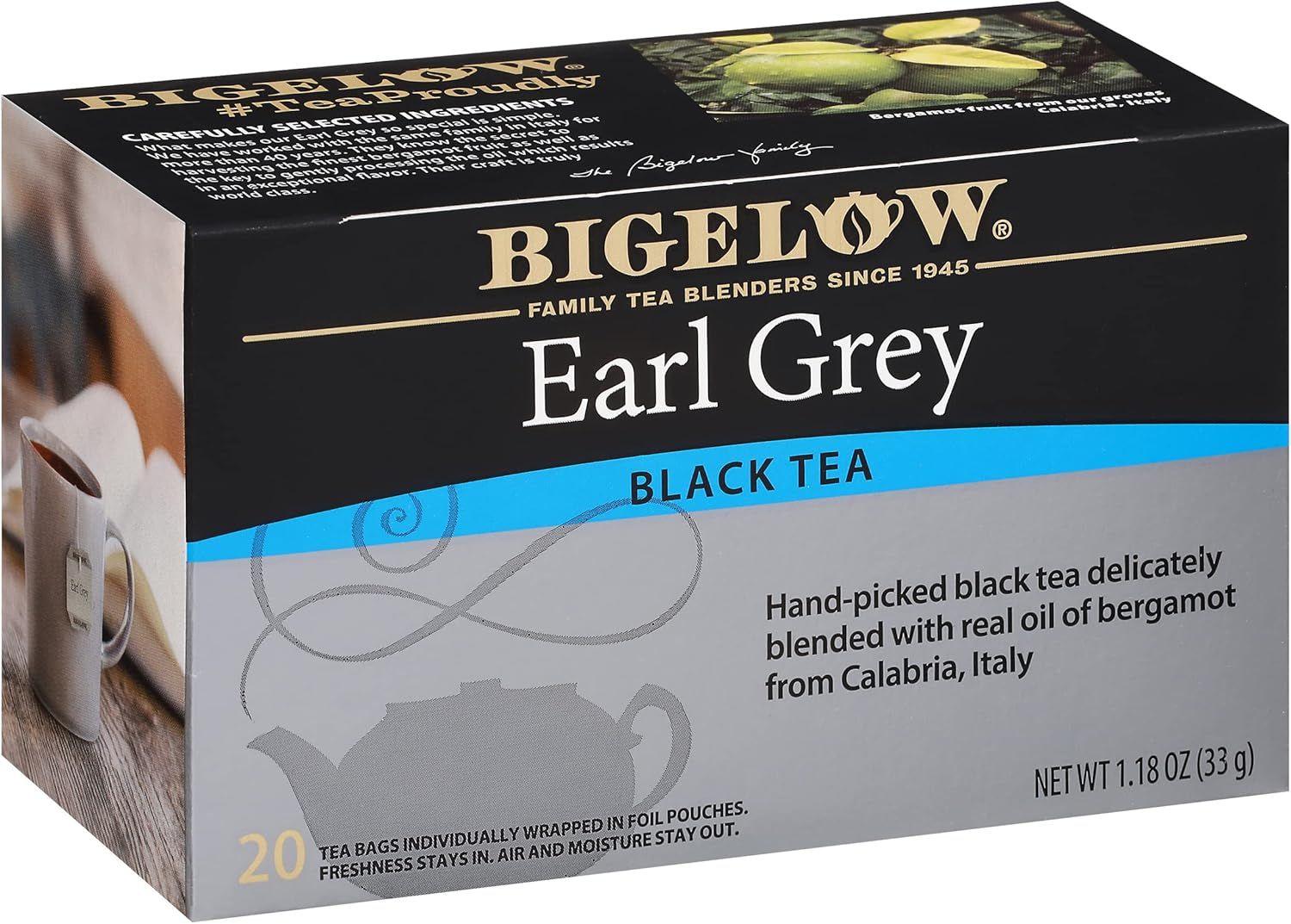 Thé noir earl grey Bigelow - lot de 6 boîtes de 20 sachets