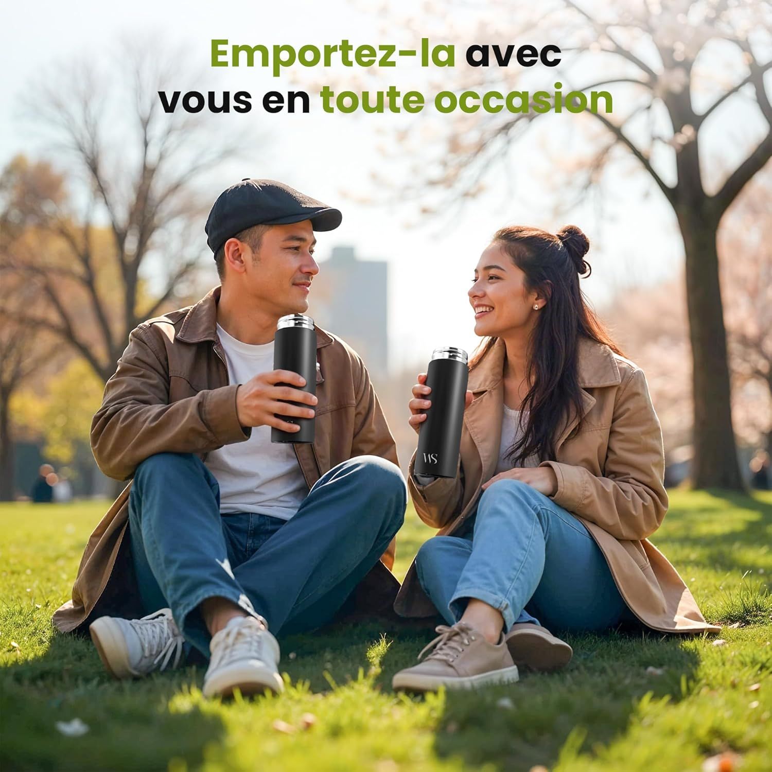 Bouteille d’eau isotherme à infusion thé & fruits + infuseur à fruit + passoire thé sans BPA | Thermos 450ml en acier inoxydable isolé sous vide | Gourde bureau extérieur école voyage sport – Noir