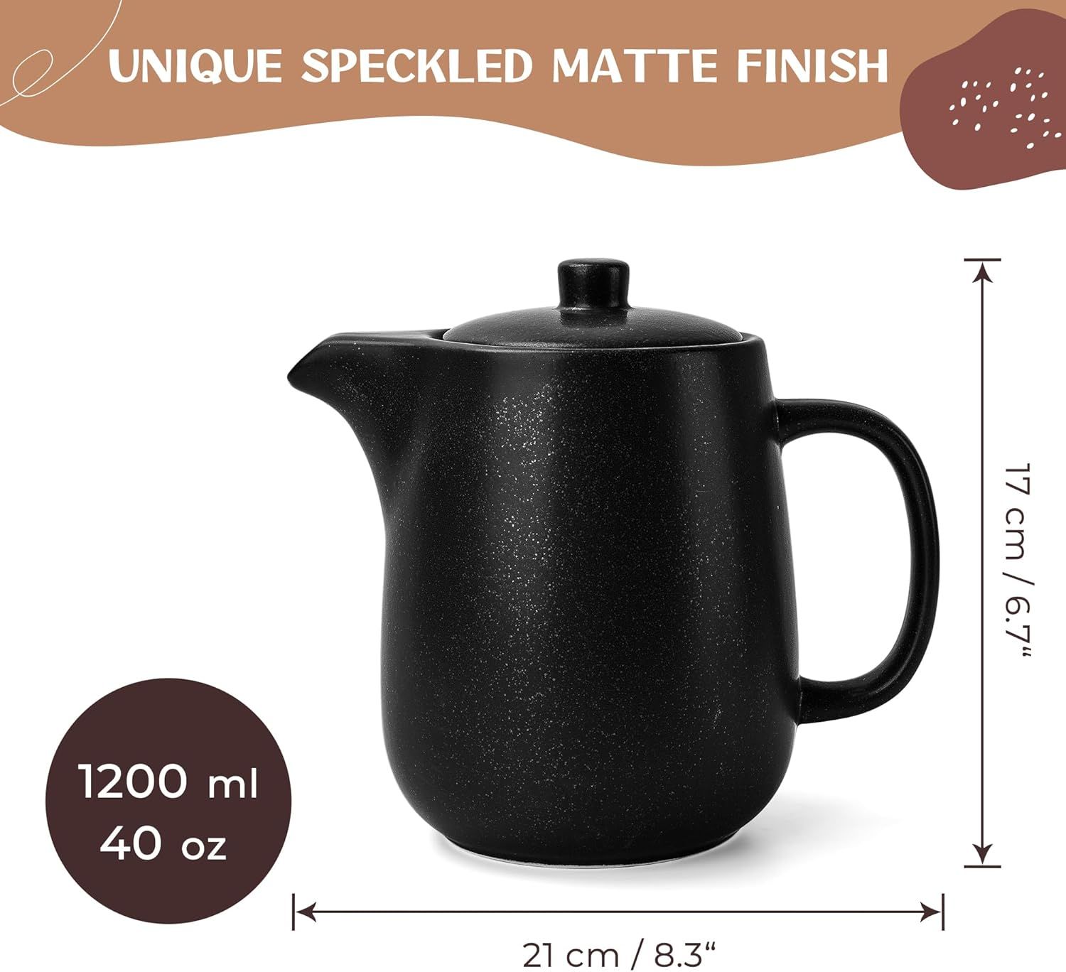 Théière en Céramique Avec Infuseur - Grande Théière de 1,2 L Avec Passoire Pour Thé en Vrac