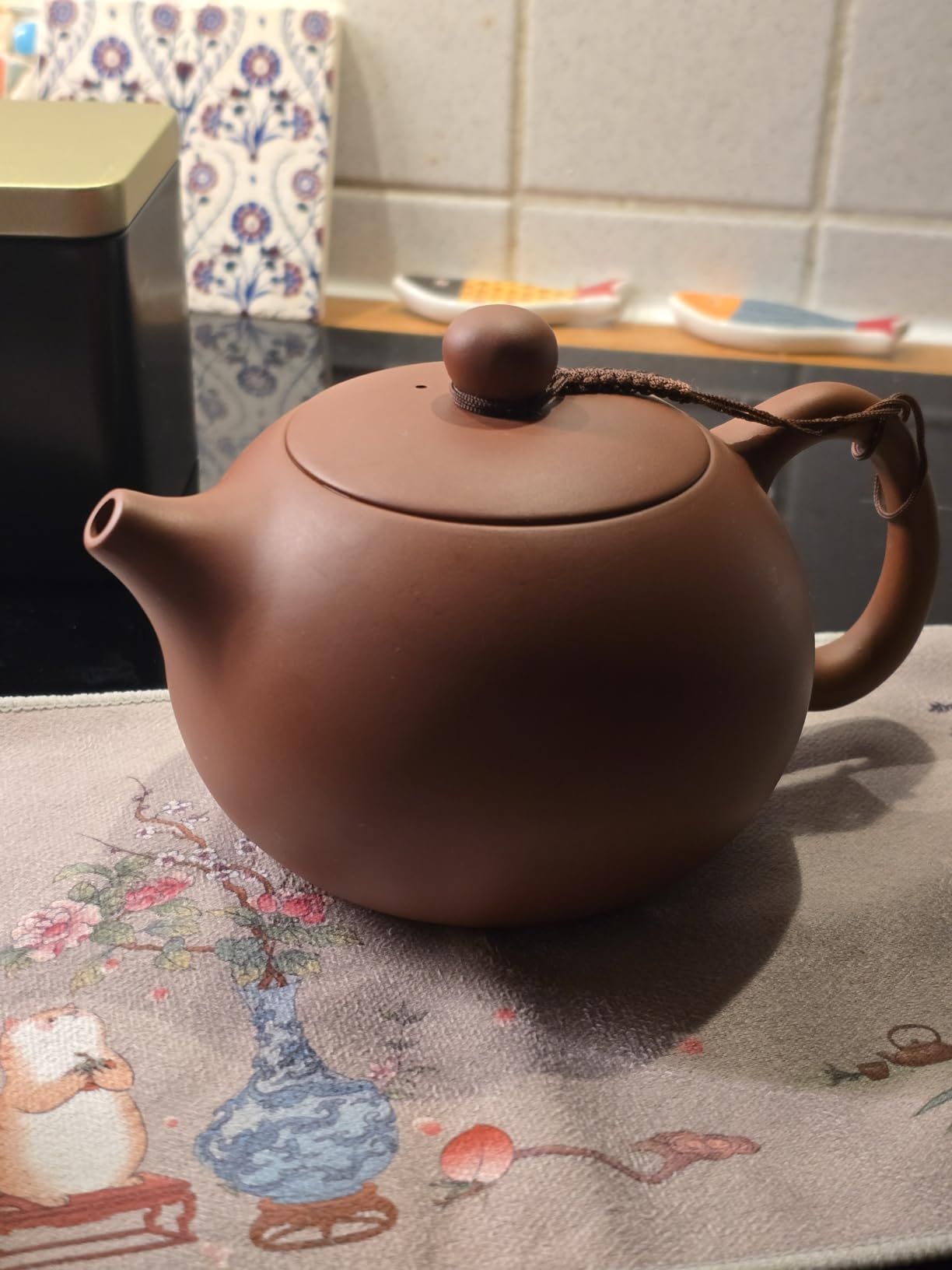 Grande Théière Chinoise en Argile 400 ML, Yixing Zisha Théières, Theiere Chinoise Terre Cuite, Faite à la Main Bouilloire en Argile Violet Kung Fu avec Boîte