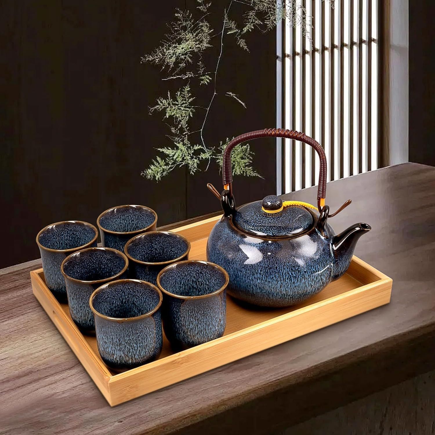 Service à thé japonais en porcelaine de 650 ml avec 6 tasses à thé, boîte cadeau, théière chinoise émaillée modifiée au four pour adultes, amateurs de thé, homme et femme