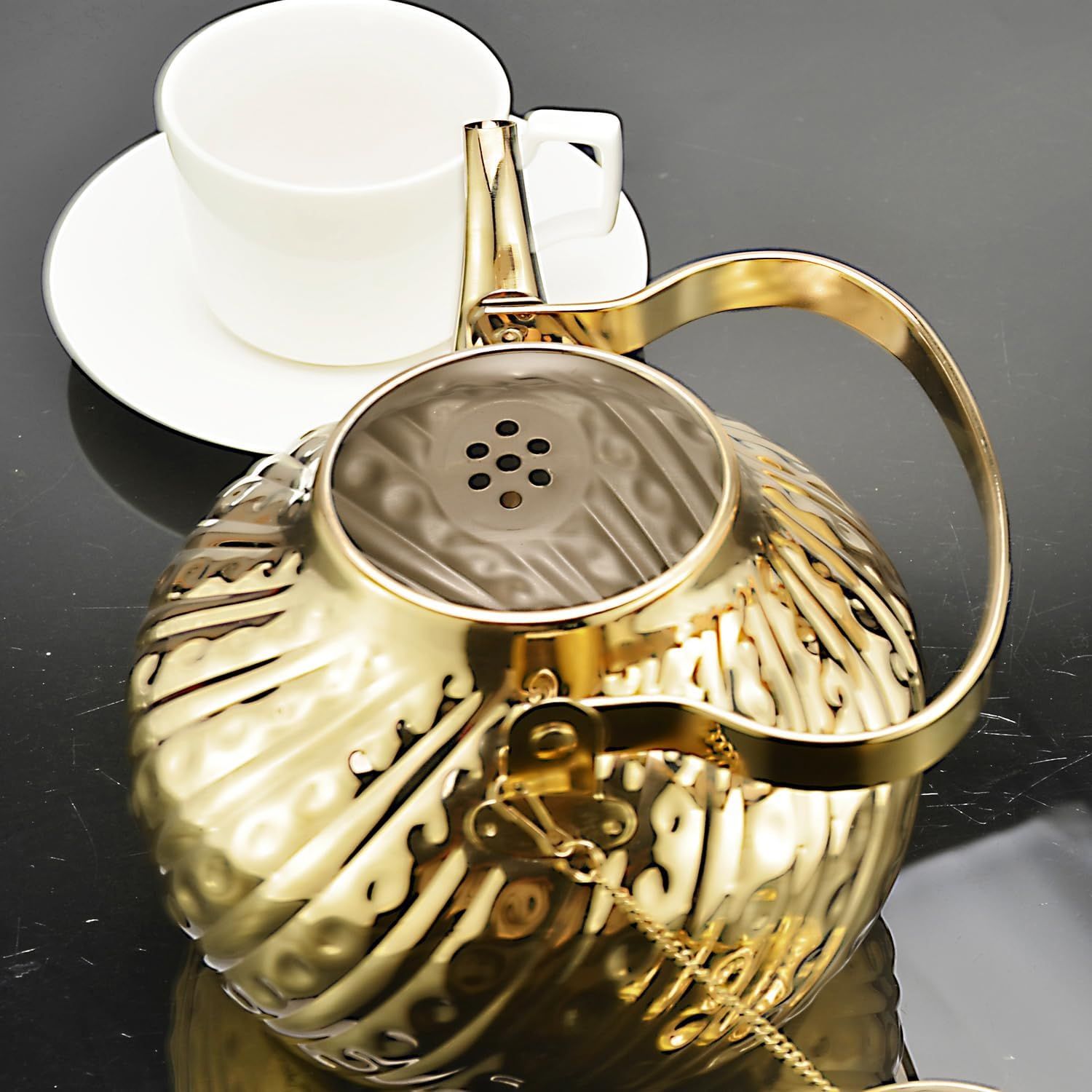 SANQIAHOME Théière en acier inoxydable,2000ml,avec infuseur,pour induction/gaz