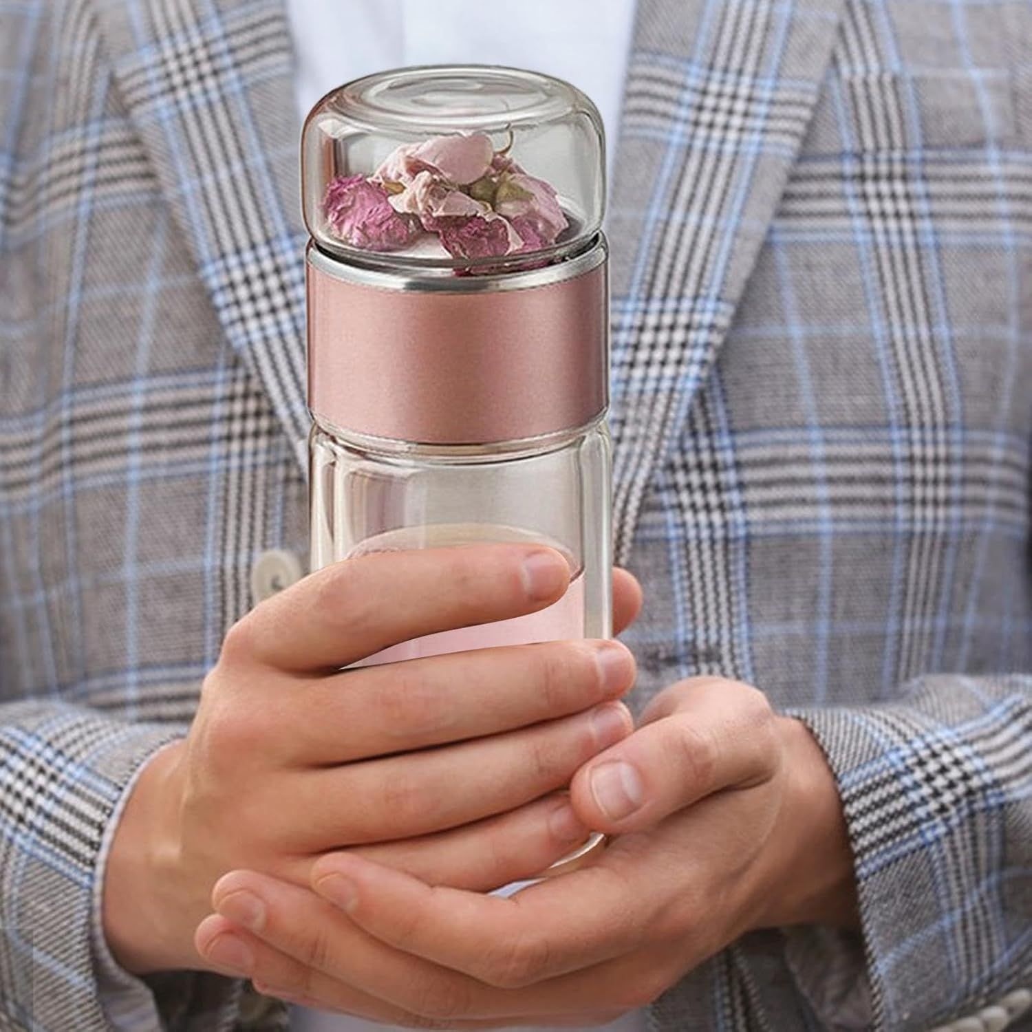 Infusifie Infuseur à thé en verre 280/350/420 ml Bouteille à thé isotherme double couche Séparation de l'eau et du thé Bouteille à thé Portable de voyage avec filtre en acier inoxydable