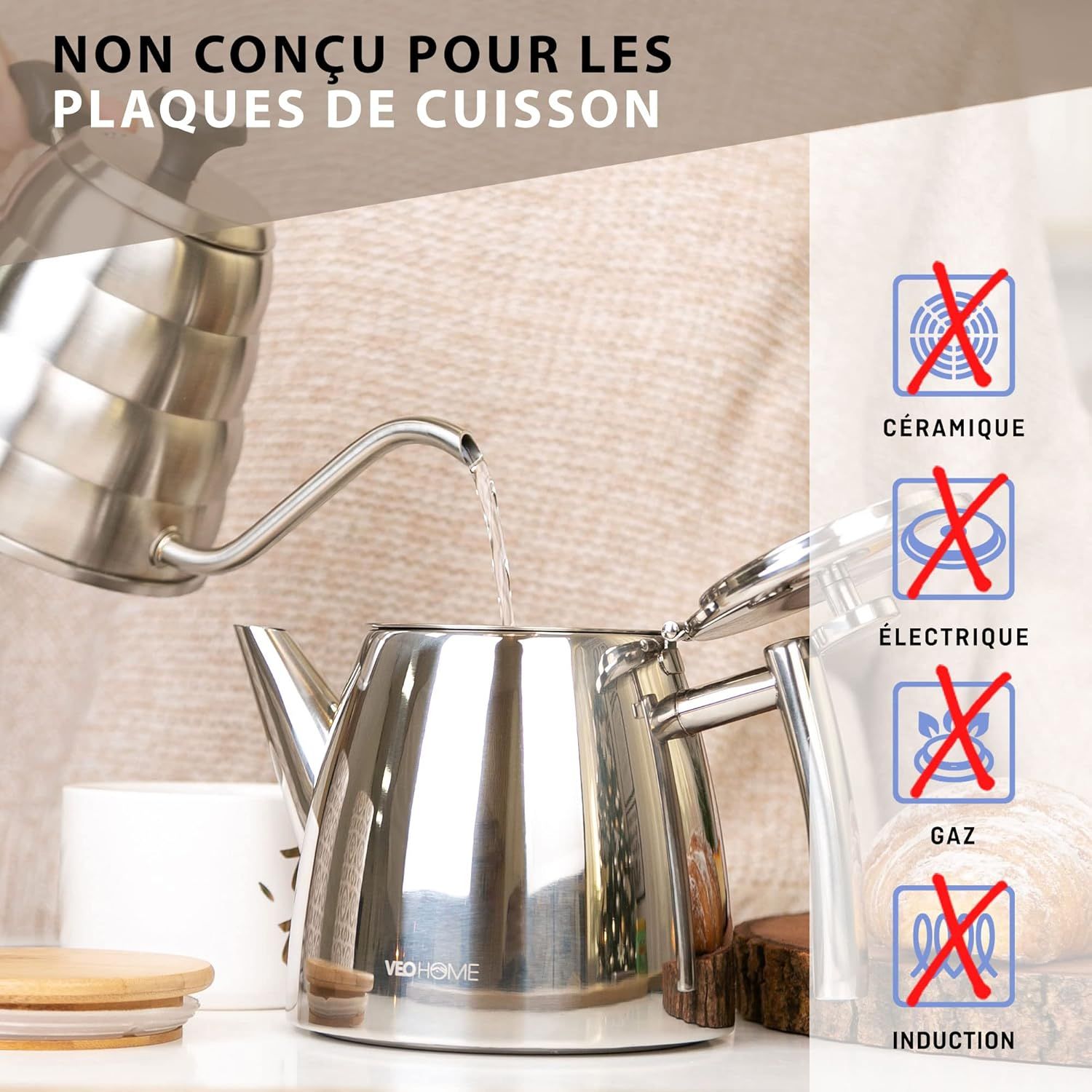 Theière inox avec infuseur 1L - Garde la chaleur grâce à sa double paroi