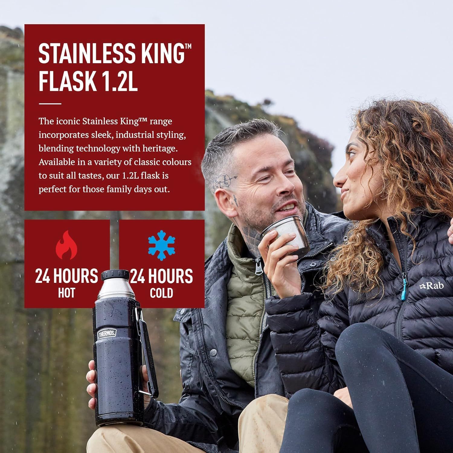 Thermos Très Grande flasque de 1,2 L en Acier Inoxydable, Rouge Cranberry, 1,2 l