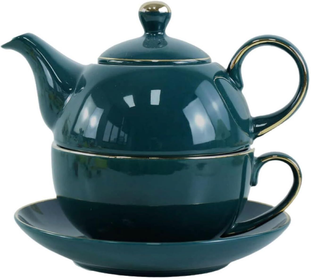 YBK Tech Service à thé en Céramique pour une Personne, théière de 12oz et Tasse de 8.2oz avec Soucoupe (Vert Paon)