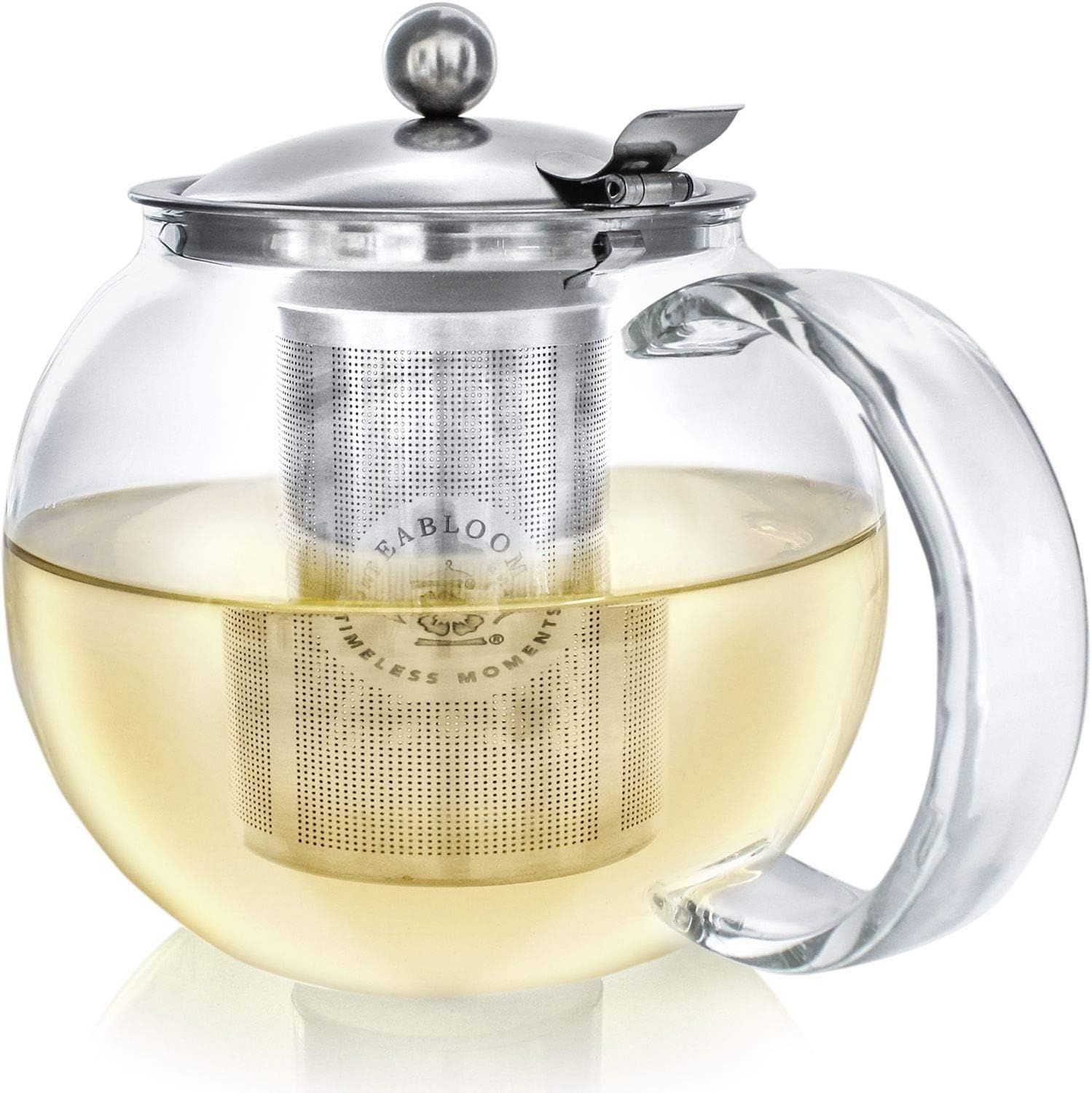 Teabloom Classica Théière en Verre 1,2 L – Résistante à la Chaleur avec Infuseur Amovible en Acier Inoxydable – Théière Design pour Thé en Vrac et Infusions