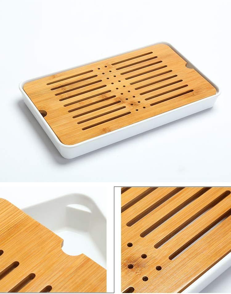 fanquare Portable Kungfu Service à Thé Chinois, Ensemble de Thé Kungfu Fait Main, Théière en Porcelaine, Tasses à Thé, Plateau à Thé en Bambou et Un Sac pour Voyage, Blanc