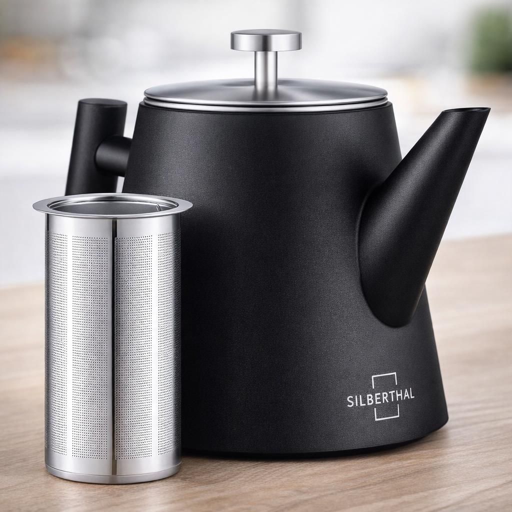 SILBERTHAL Théière avec Filtre Infuseur Amovible - Inox Double Paroi - 1 Litre - Garde la Chaleur