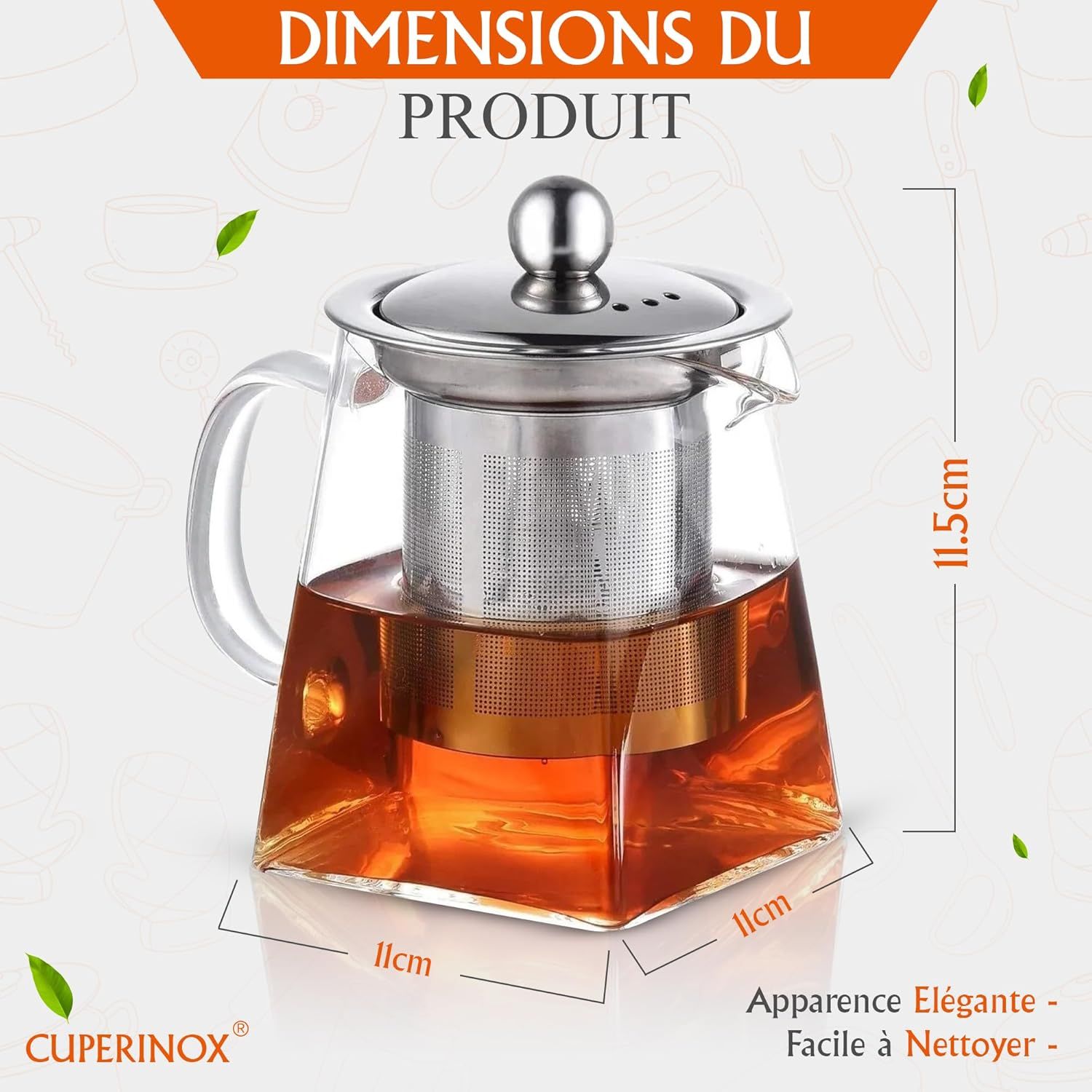 Théière en verre borosilicate avec infuseur pour thé et infusions, résistante à la chaleur et compatible micro-ondes- Infusion Prestige Collection (350 ml)