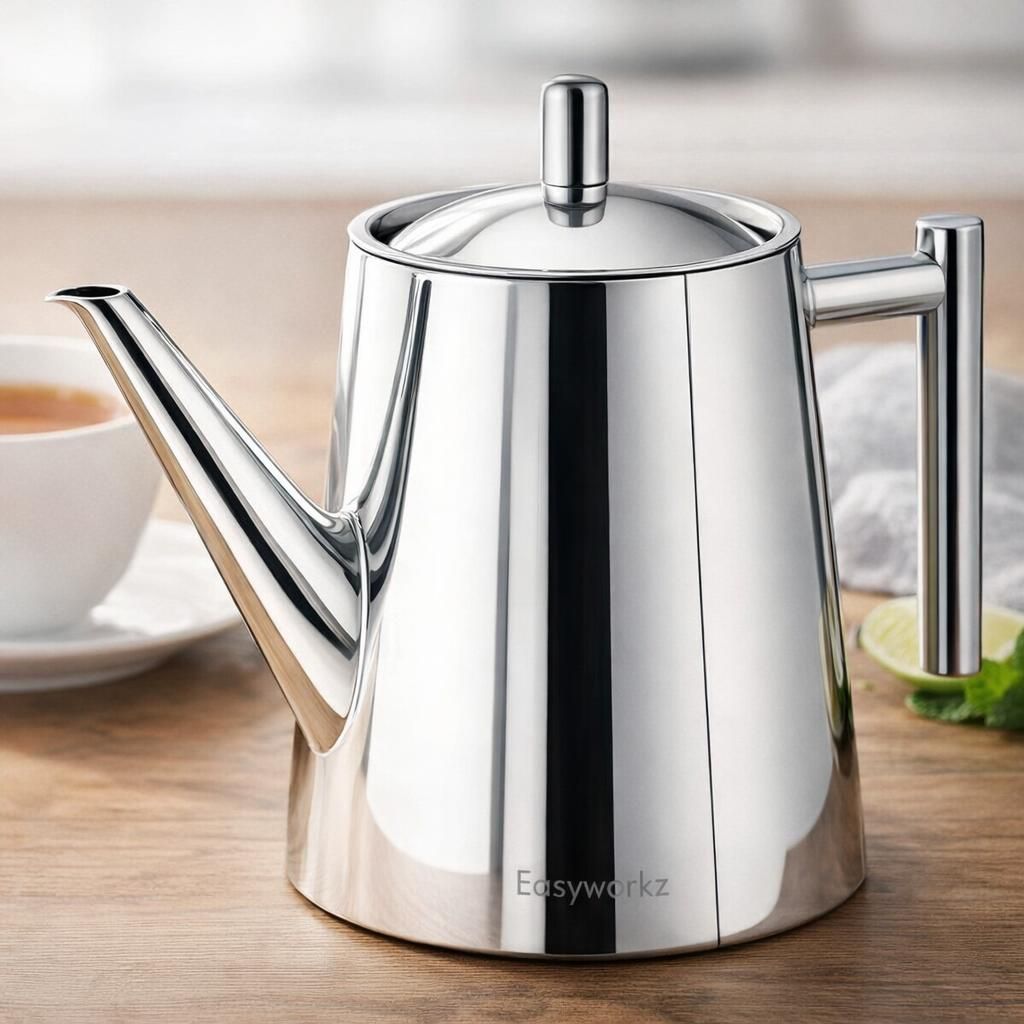 Easyworkz Théière à double paroi en acier inoxydable de 1000 ml avec infuseur à thé amovible, parfaite pour préparer votre thé préféré, chromée