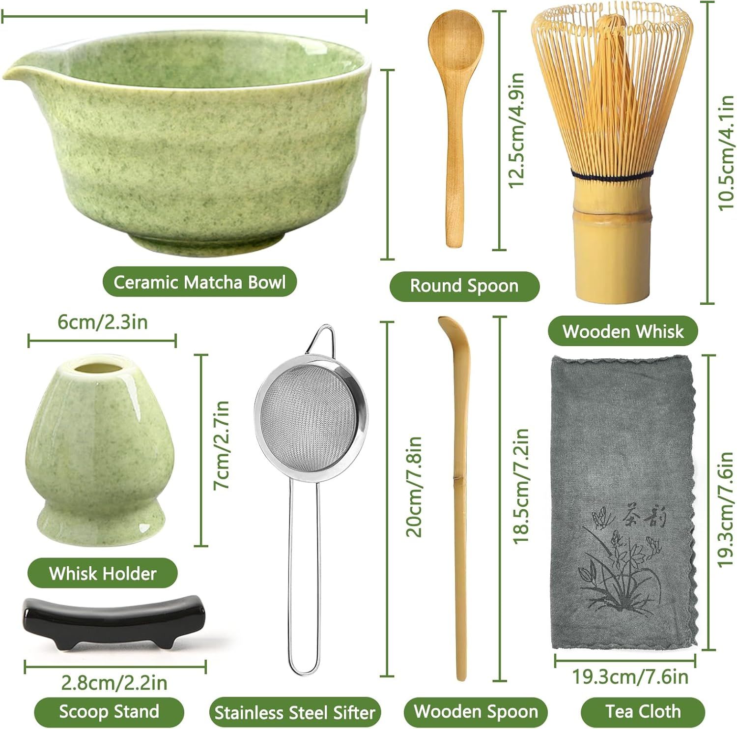 Matcha Kit, 8 Pièces Kit Matcha, Service à Thé Japonais,Bol à Matcha Avec Bec,Fouet Matcha, Support De Fouet à Matcha,Filtre,Cuillere Matcha, Stand, Serviette De Thé,Pour Adapté Aux Débutants