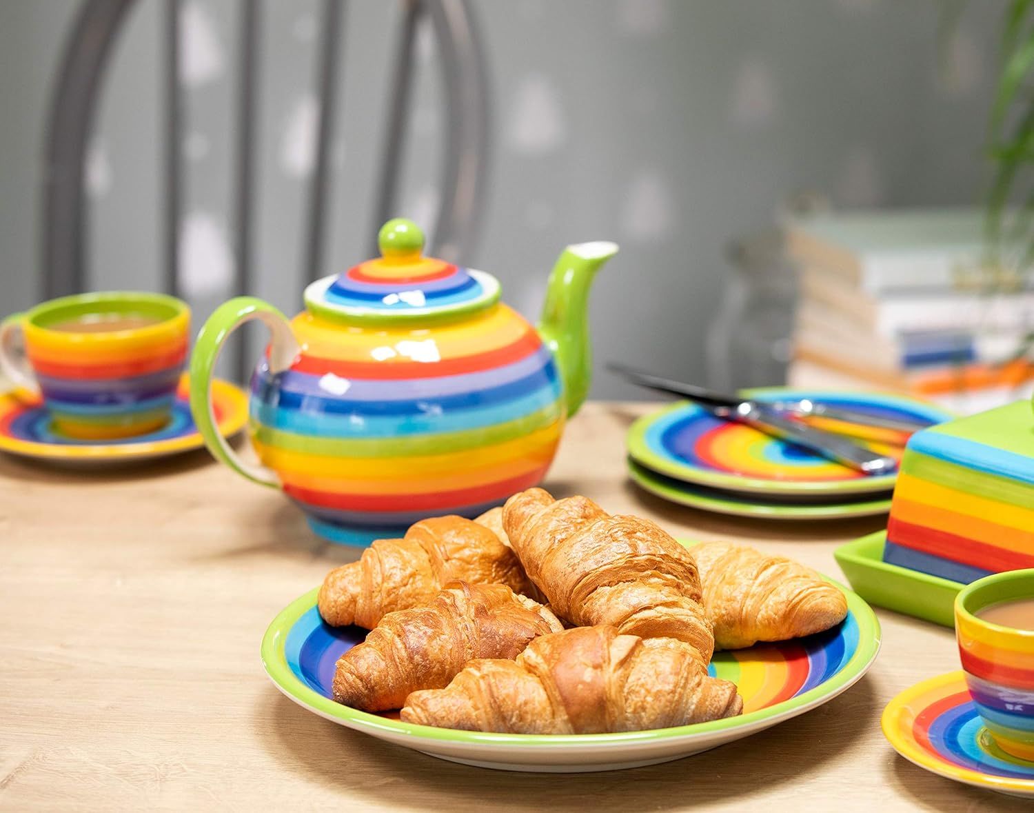 Petite Théière Arc-En-Ciel Rayures 1-2 Personnes Céramique 560 Millilitres Multicolore