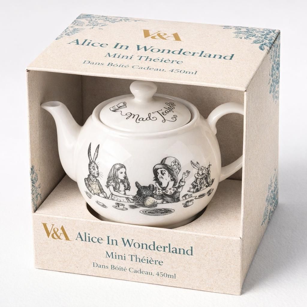 V&A Alice In Wonderland Mini Théière Dans Boîte Cadeau, 450Ml, Blanc