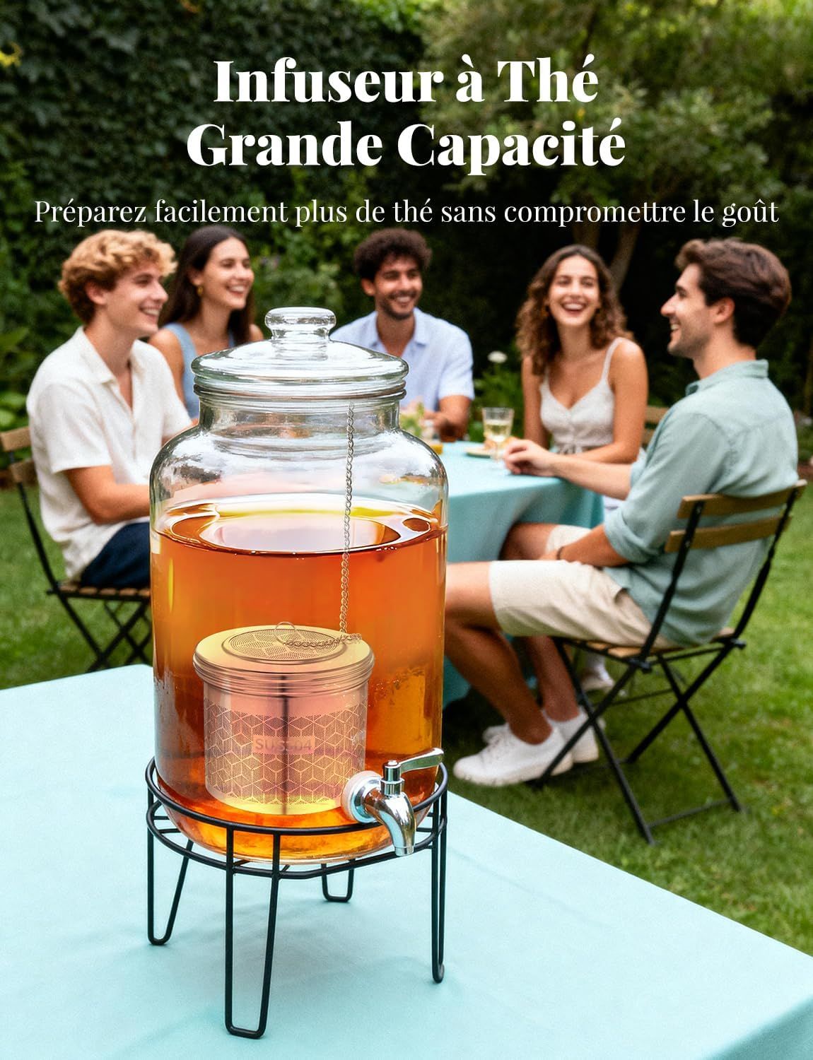 Grande Infuseur Thé, Filtre à Thé Avec Chaîne Rallongée et Crochet en S, Filtre Thé et Passoire à épices Acier Inoxydable 304, Filtre a The Mailles Fines pour Feuilles de Thé, les épices