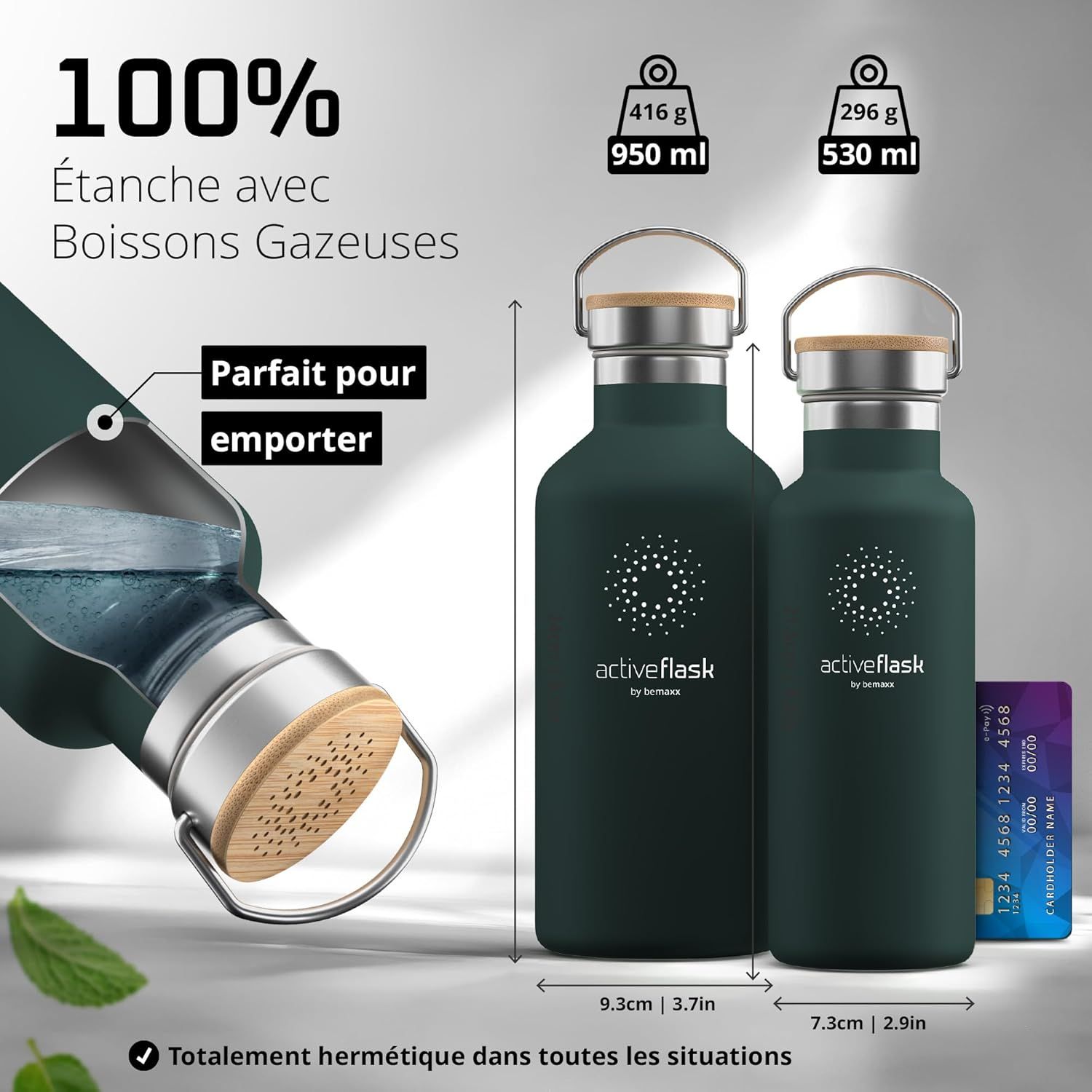 Gourde Inox Isotherme ACTIVE FLASK 1l/500ml sans BPA + Paille (3 Bouchons) | Bouteille d’eau Acier Inoxydable Isolée, Thermos Réutilisable | Camping Velo Sport Running Randonnée Enfant, Café The