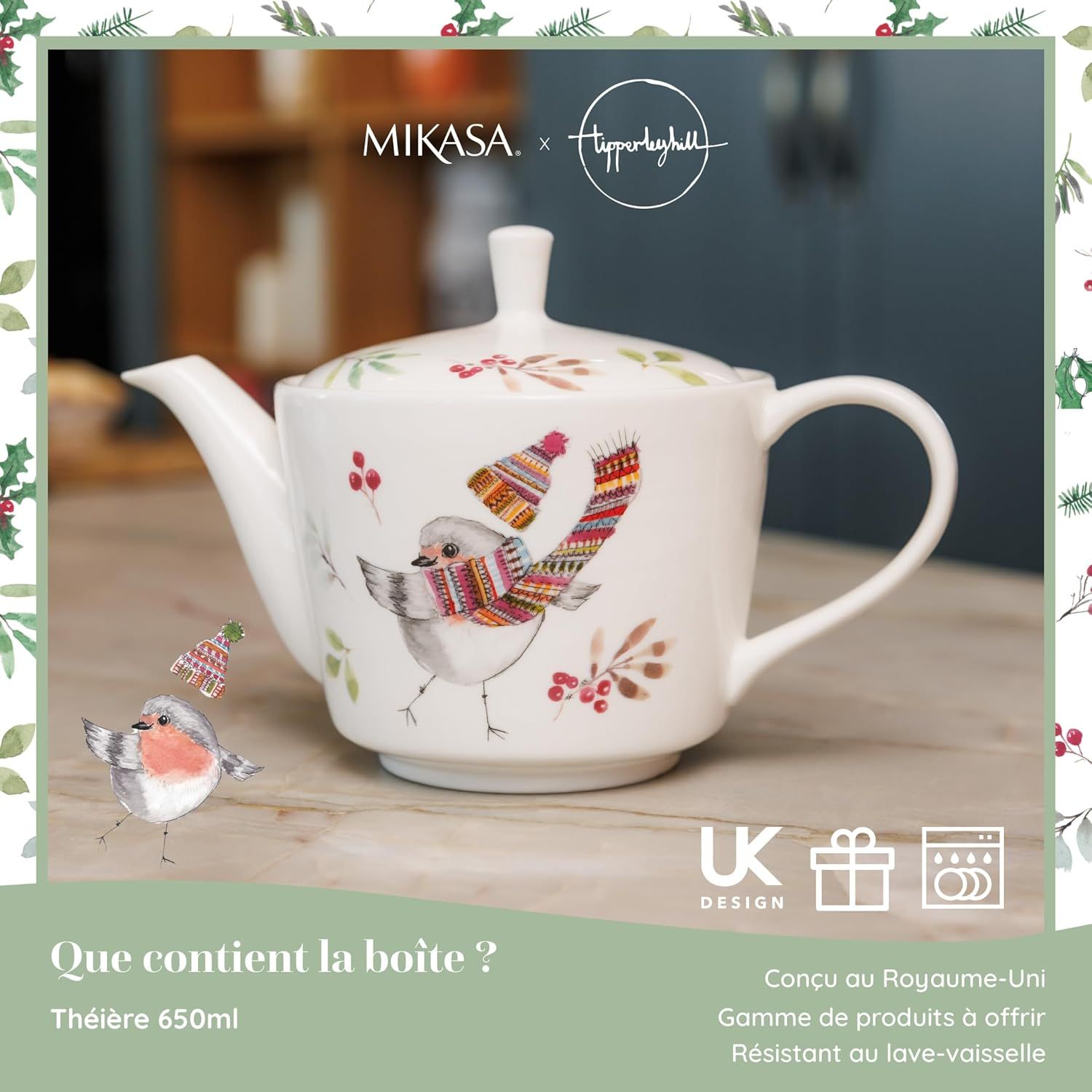 Mikasa Tipperlyhill Robin Théière en porcelaine fine 650 ml Coffret cadeau