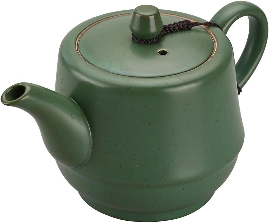 Théière en céramique de style rural avec infuseur en acier inoxydable 473,6 g – Théière en porcelaine fleurie et feuilles mobiles (vert)