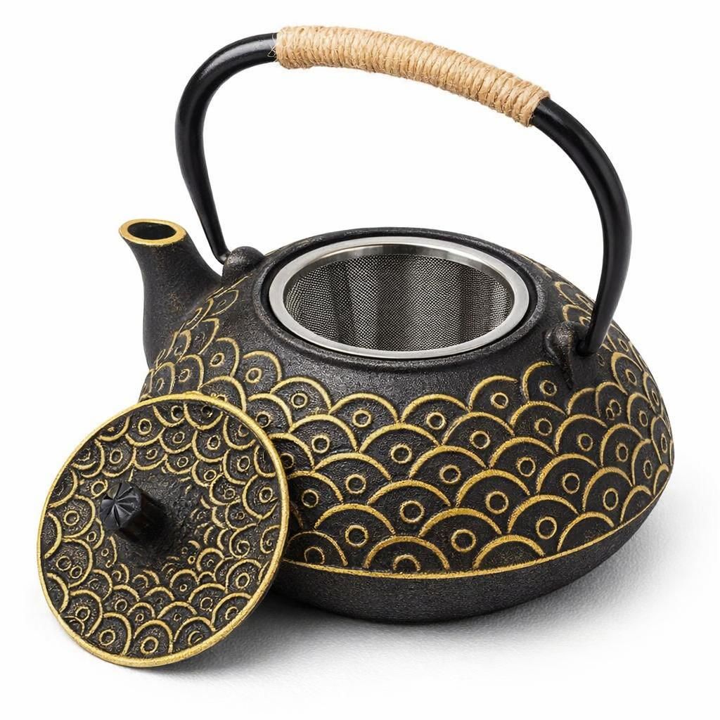 HwaGui Théière en Fonte emaillee Japonaise et Filtre en Acier Inoxydable, écailles de Poisson Classiques 800 ML / 25 oz