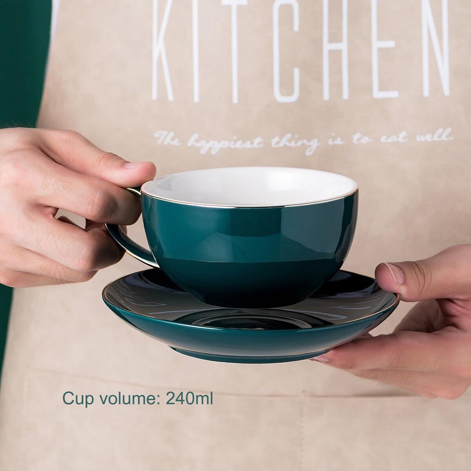 YBK Tech Service à thé en Céramique pour une Personne, théière de 12oz et Tasse de 8.2oz avec Soucoupe (Vert Paon)