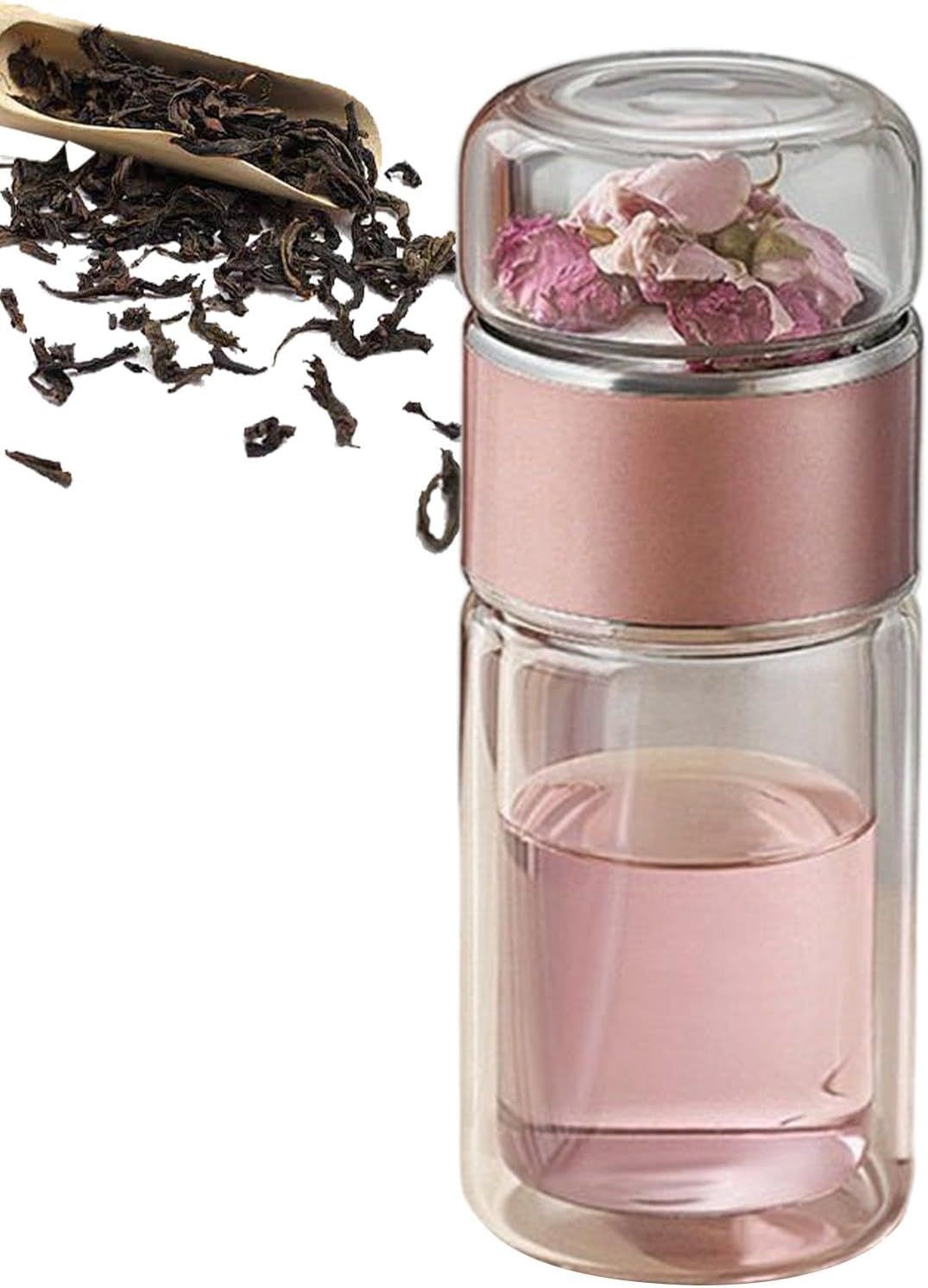Infusifie Infuseur à thé en verre 280/350/420 ml Bouteille à thé isotherme double couche Séparation de l'eau et du thé Bouteille à thé Portable de voyage avec filtre en acier inoxydable