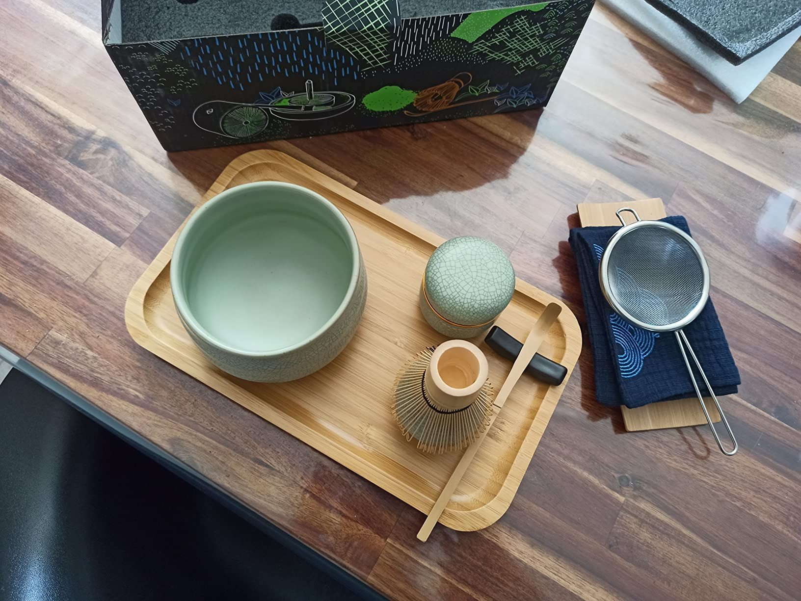 TEANAGOO Service à thé japonais, ensemble de fouet à matcha, bol à matcha en bambou (Chasen), cuillère (chashaku), support de fouet à matcha, kit de fabrication de thé. O1, kit de poudre de thé vert