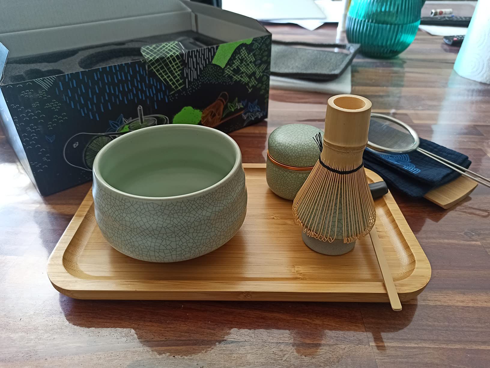 TEANAGOO Service à thé japonais, ensemble de fouet à matcha, bol à matcha en bambou (Chasen), cuillère (chashaku), support de fouet à matcha, kit de fabrication de thé. O1, kit de poudre de thé vert