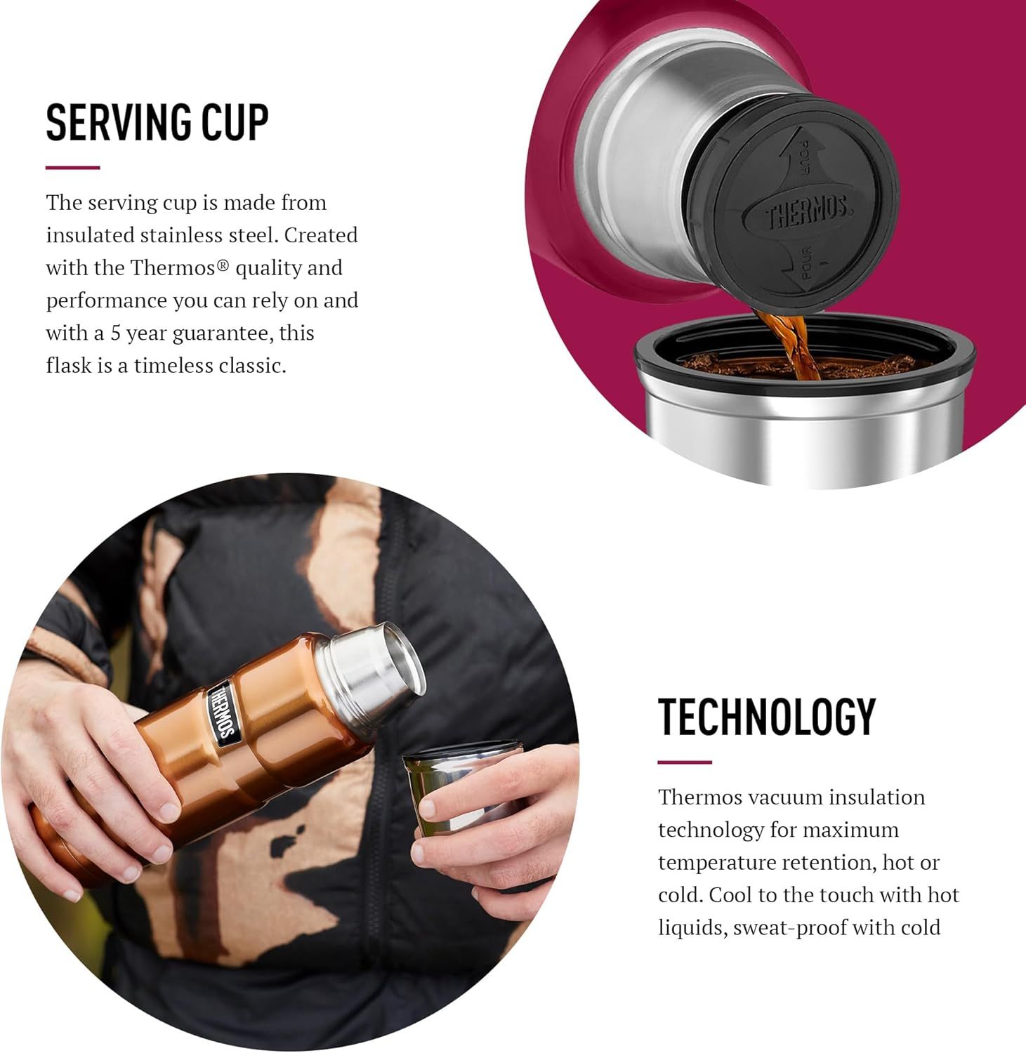 Thermos 125182 King Bouteille Isotherme INOX Framboise 470 ML