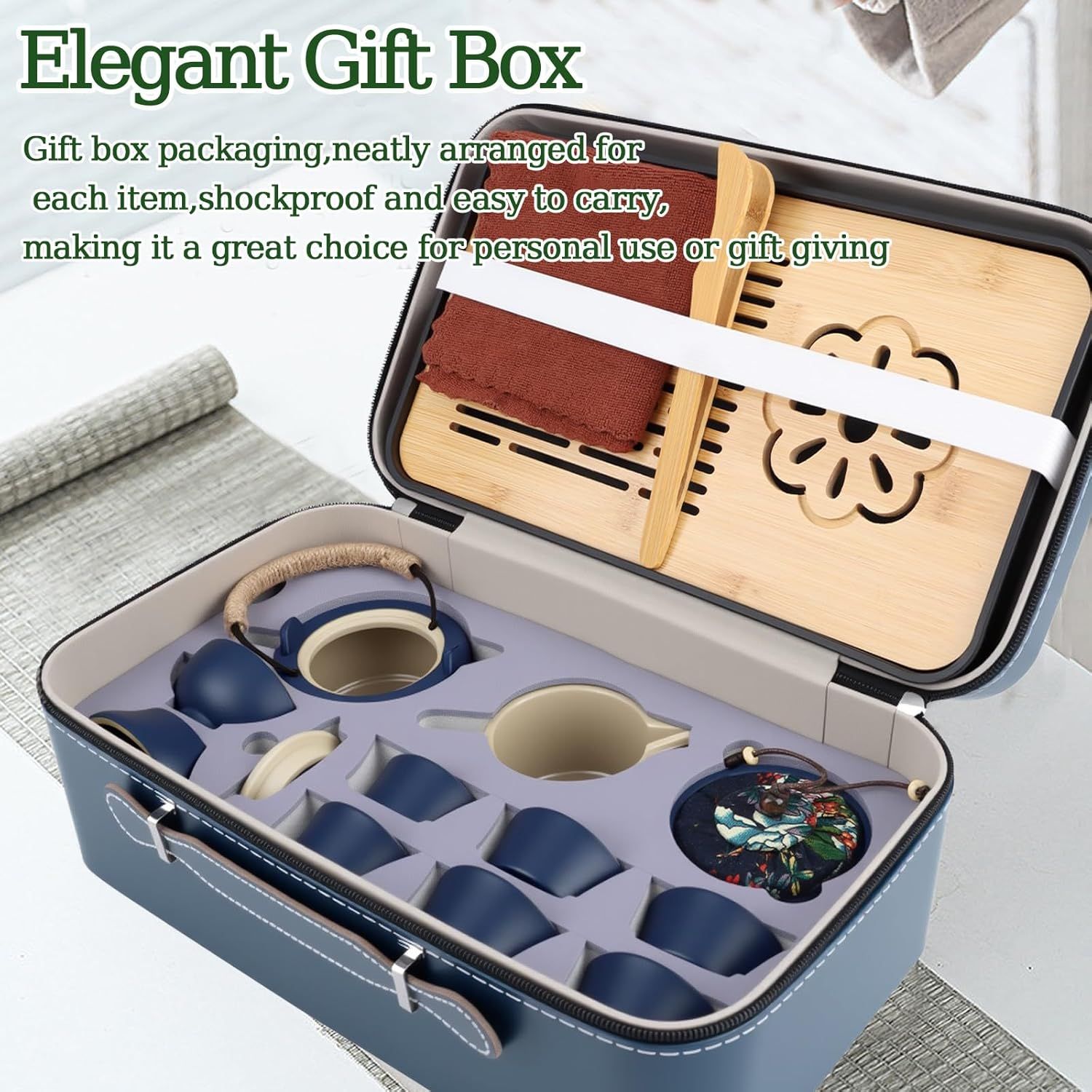 14 Pièces Thé Complet - Service à thé en Porcelaine avec et Plateau, Service à thé Japonais, Service à thé chinois pour Thé en Vrac,6 Tasses en Céramique Isolées de 120 ml,220ml Théière Thés à Fleurs