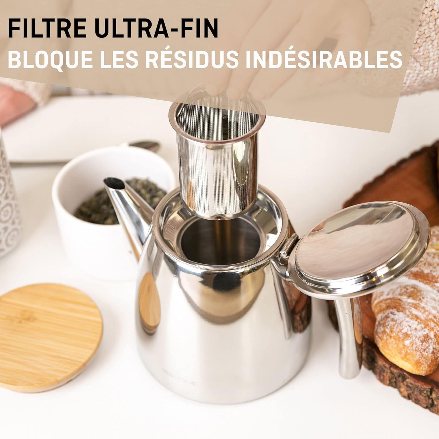 Theière inox avec infuseur 500 mL - Garde la chaleur grâce à sa double paroi