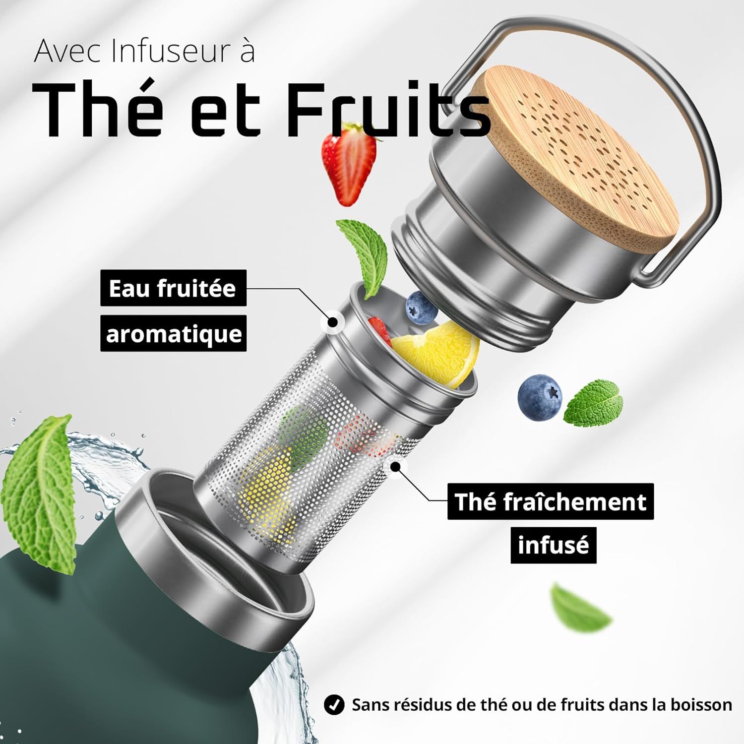 Gourde Inox Isotherme ACTIVE FLASK 1l/500ml sans BPA + Paille (3 Bouchons) | Bouteille d’eau Acier Inoxydable Isolée, Thermos Réutilisable | Camping Velo Sport Running Randonnée Enfant, Café The