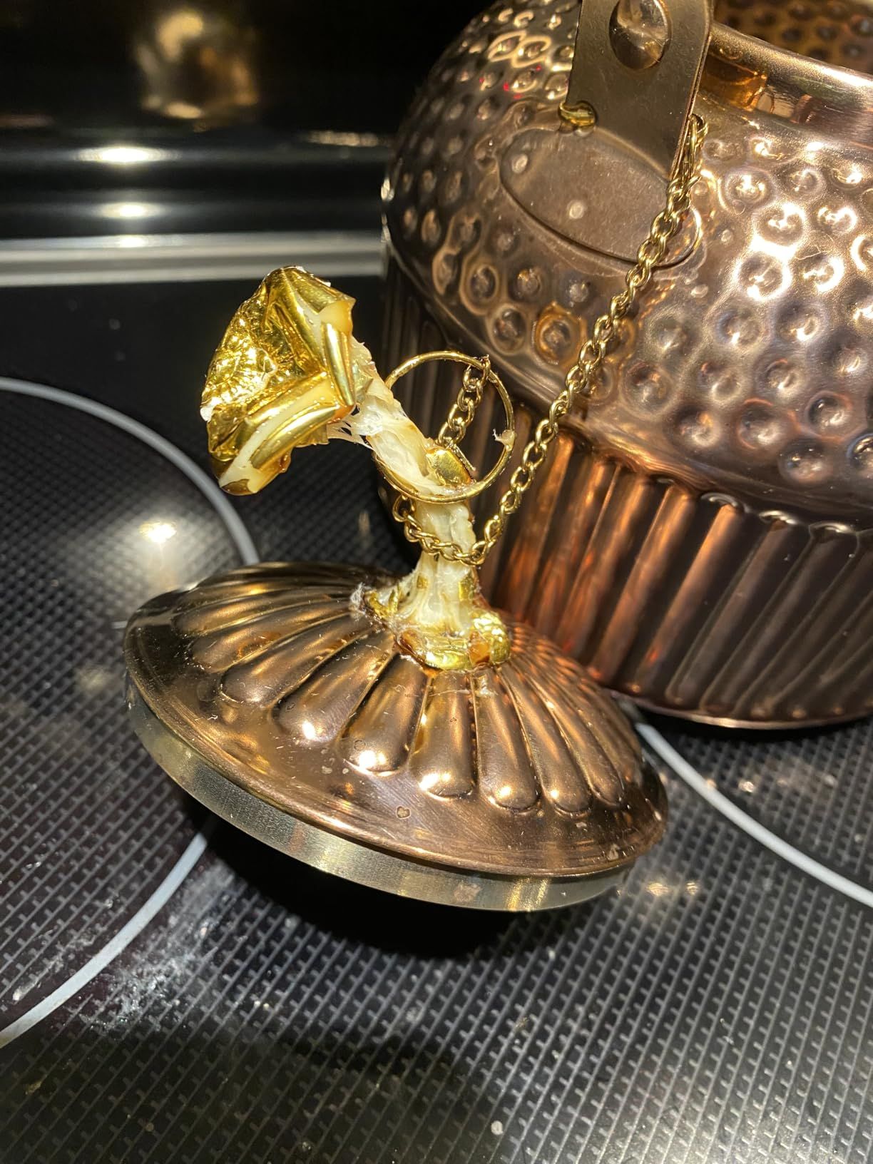 SANQIAHOME 1200ml Théière en acier inoxydable avec infuseur style rétro，Cuivre