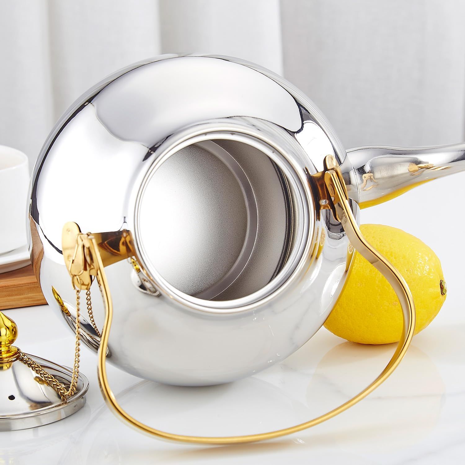 SANQIAHOME Théière de 2 litres en acier inoxydable avec passoire - Un style moderne et minimaliste