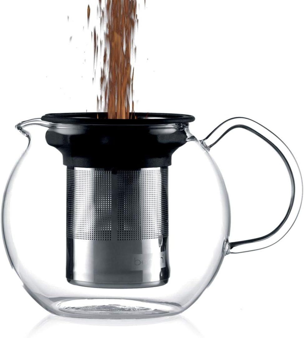 Bodum - 1802-16 - Assam - Théière à Piston en verre - Filtre et Couvercle inox - 1.5 L