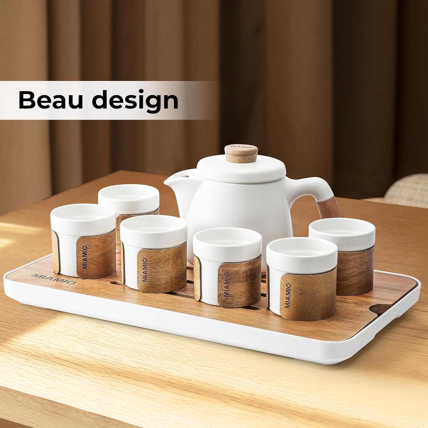 MIAMIO - Ensemble 6 x 100 ml de thé japonais/chinois/Théière asiatique 620 ml avec infuseur de thé, ensemble de tasses à thé japonaises traditionnelles pour les amateurs de th��/hommes/femmes