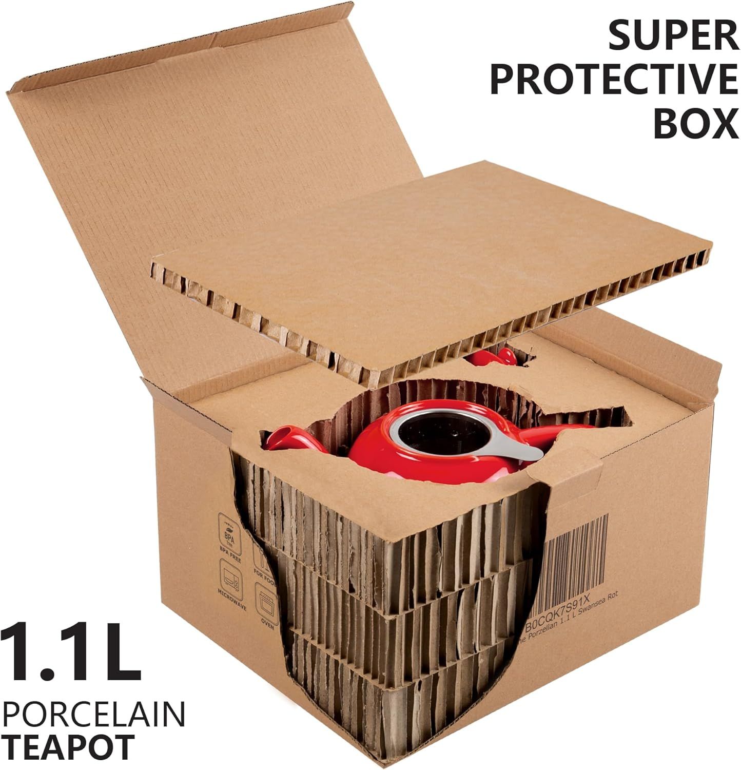 URBAN LIFESTYE Théière avec infuseur 1,1 L en porcelaine rouge Théière anti-goutte Infuseur intégré pour thé loose (Swansea)