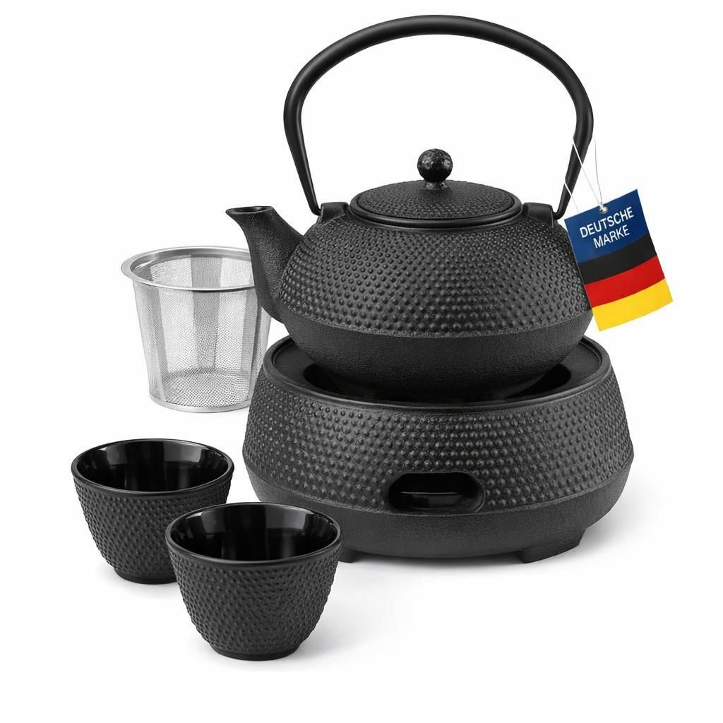 Dimono Service à thé traditionnel en fonte : Théière, chauffe-théière et 2 tasses à thé.