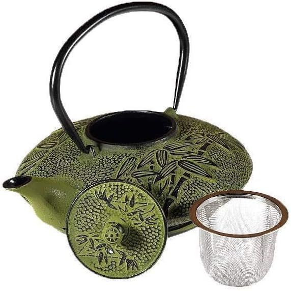 lachineuse - Service à Thé en Fonte Bambou - 1 Théière, 4 Tasses en Fonte & Filtre Infuseur - Capacité 0,8L - Décoration Japonaise Asiatique - Idée Cadeau Vaisselle Japonaise - Coloris Vert