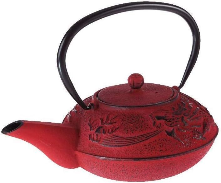 lachineuse - Service à Thé en Fonte Dragon Chinois - 1 Théière, 4 Tasses en Fonte & Filtre Infuseur - Capacité 0,8L - Décoration Japonaise Asiatique - Idée Cadeau Vaisselle Japonaise - Coloris Rouge