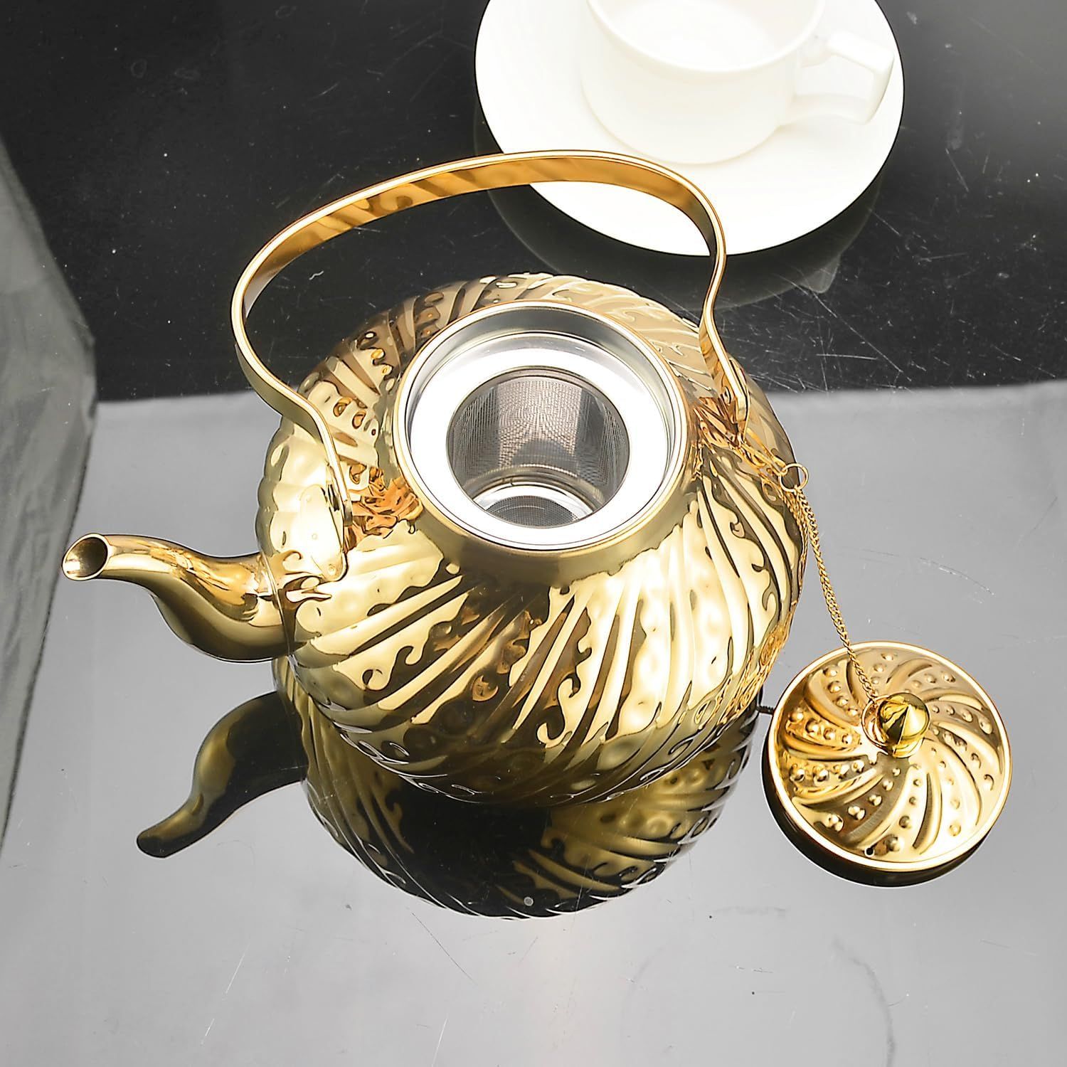 SANQIAHOME Théière en acier inoxydable,2000ml,avec infuseur,pour induction/gaz