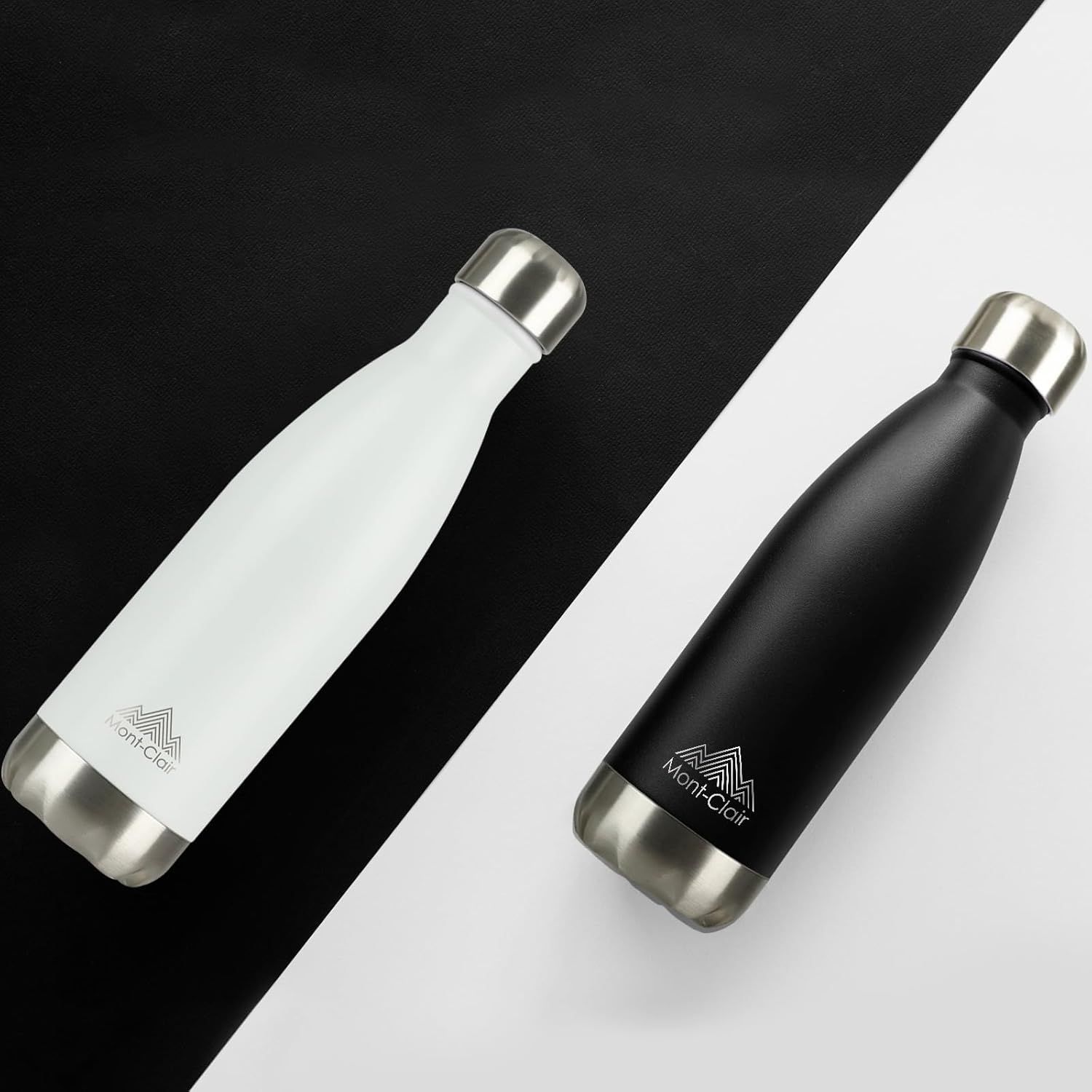 Mont-Clair H2O Gourde isotherme - Bouteille isotherme sans BPA - Gourde inox 500ML, 24h froid & 12h chaud - Bouteille d'eau en acier - 500ML, Noir